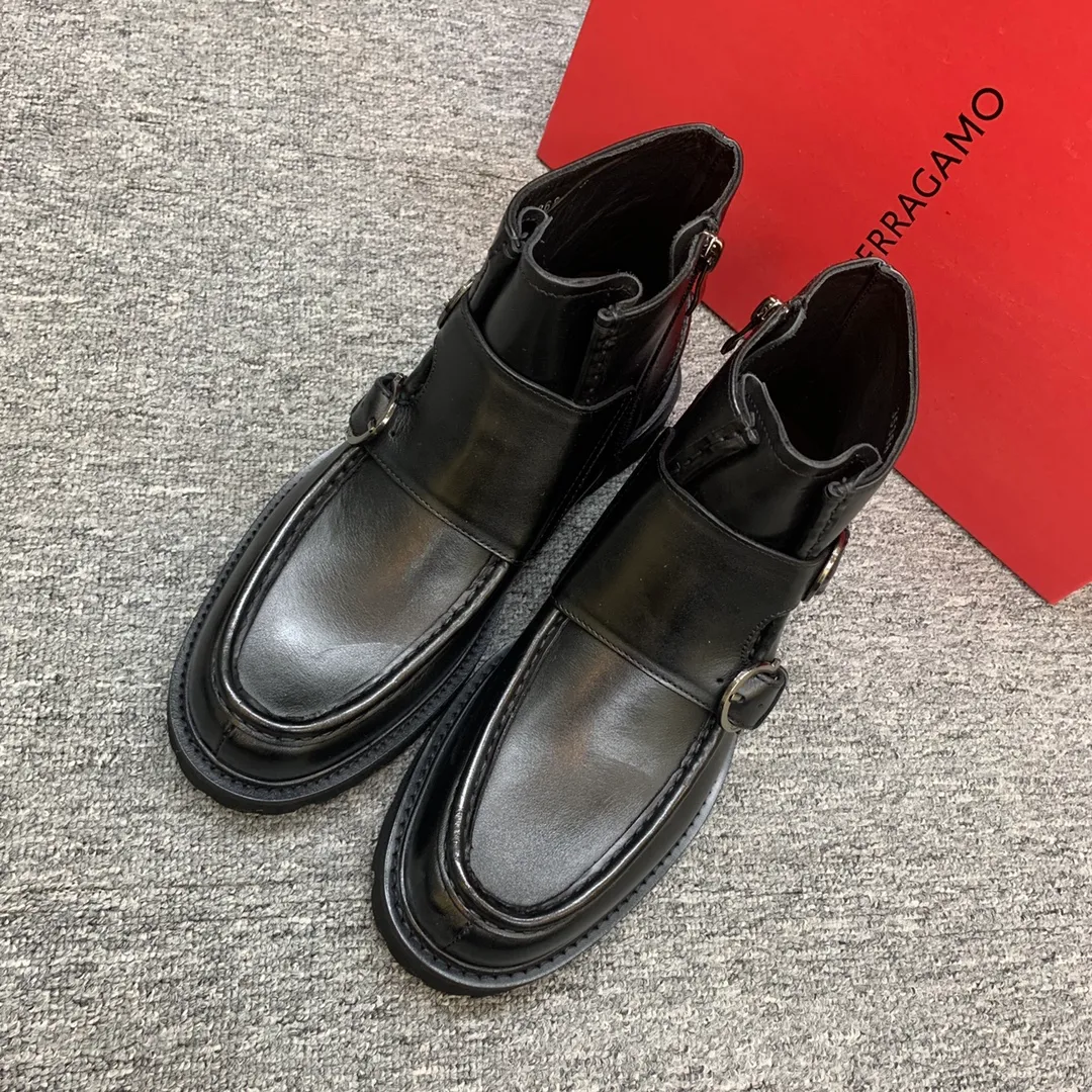 Men's shoes 💰960 🎁🎁🎁😈[Ferragamo] Men's high-top boots, the latest hot style, 1:1 original purchase quality, top quality, imported cowhide for the uppers, imported cowhide for the lining and feet, with original lightweight foam outsole, matching code 39-44, (38, 45 custom-made, non-refundable)